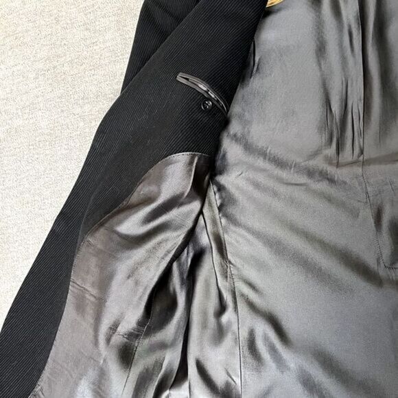 Banana Republic Wool Blend Blazer Jacket Mens 42R Black Pinstripe Tailored Fit - Picture 7 of 13